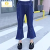 Dark Blue Fashion Kids Denim Pants Tassel Design Children Denim Girls Flared Slim Jeans Children\'S Jeans