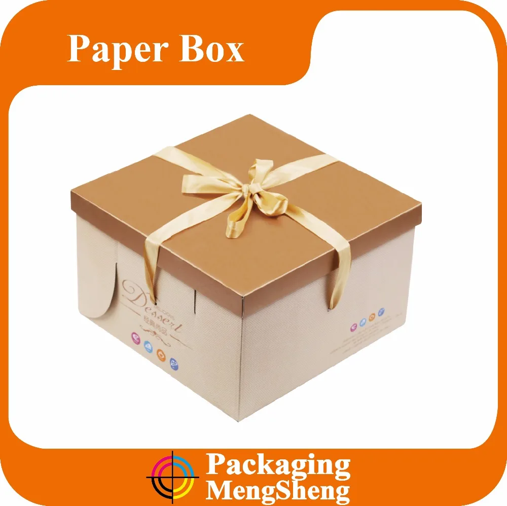 custom printing cute paper cake packaging box with ribbon handle