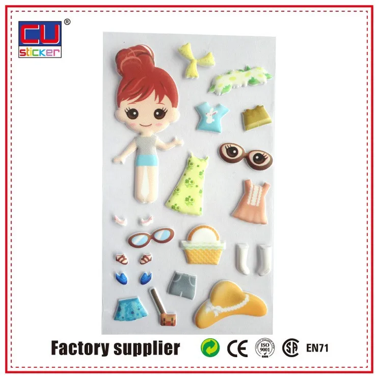 wholesale price girls dress up kids 3d foam cute puffy sticker