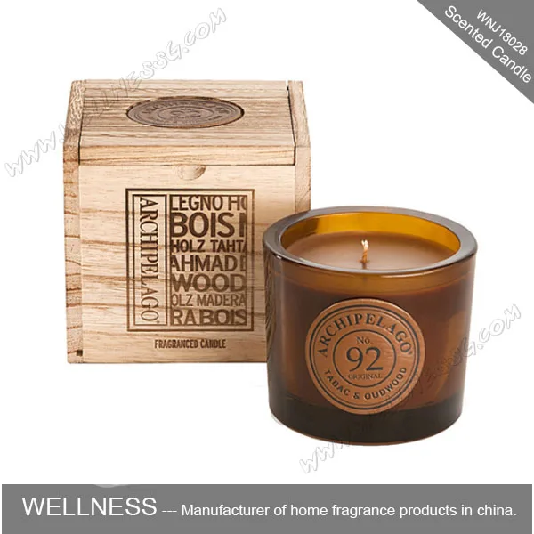 glass jar soy wax scented candle with wooden box