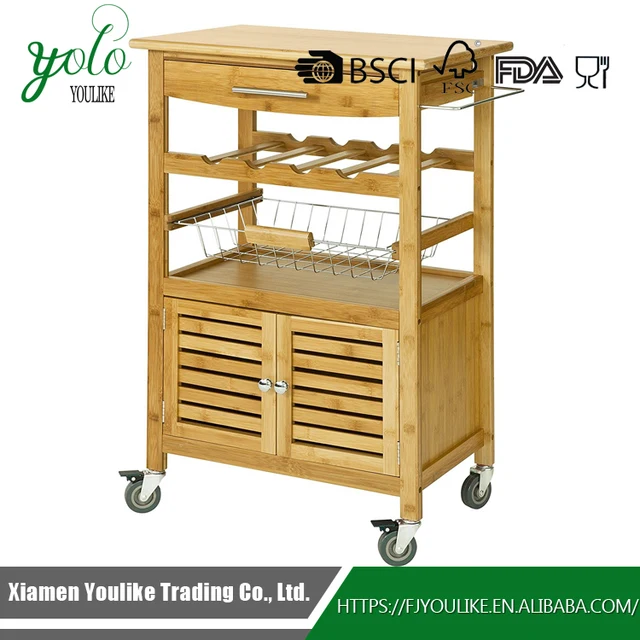 <strong>kitchen</strong> bamboo kitchen trolley with removable storage basket