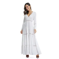 Good quality spring hollow-out lace patchwork long sleeves back open deep V white clothing boho dress
Good quality spring hollow-out lace patchwork long sleeves back open deep V white clothing boho dress