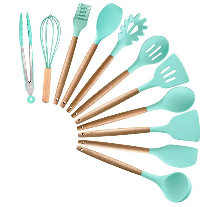 heat resistant material cooking tools wooden handle silicone kitchen cooking utensils set, Blue/light green/ black/dark grey
heat resistant material cooking tools wooden handle silicone kitchen cooking utensils set, Blue/light green/ black/dark grey
