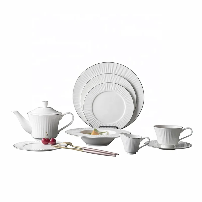 New Product 2019 Guangzhou Luxury Royal Unbreakable Silver Rim White High End Fine Bone china Porceline Dinnerware Set
New Product 2019 Guangzhou Luxury Royal Unbreakable Silver Rim White High End Fine Bone china Porceline Dinnerware Set