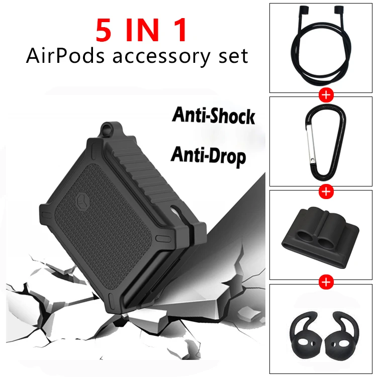 5 Pieces Set For Apple Airpod EVA Case, Anti Lost Phone Strap + Silicone Case for Airpod Accessories, Black set, white set or customized
5 Pieces Set For Apple Airpod EVA Case, Anti Lost Phone Strap + Silicone Case for Airpod Accessories, Black set, white set or customized