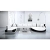 White and black genuine leather chaise lounge large sofa for living room