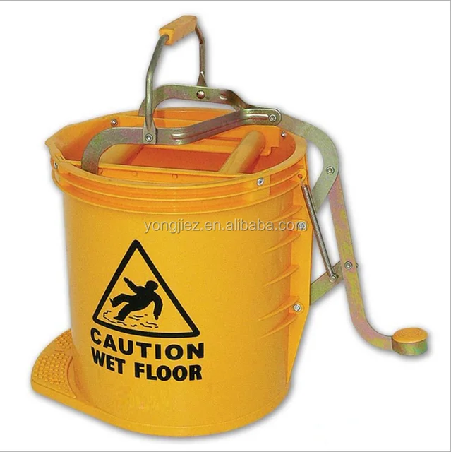 plastic mop roller wringer bucket with metal plastic mechanism