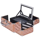Rose gold aluminum beauty jewelry cosmetic makeup brush set case with mirror