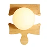factory price good quality modern simple european round shape glass lampshade wood led light wooden wall lamp