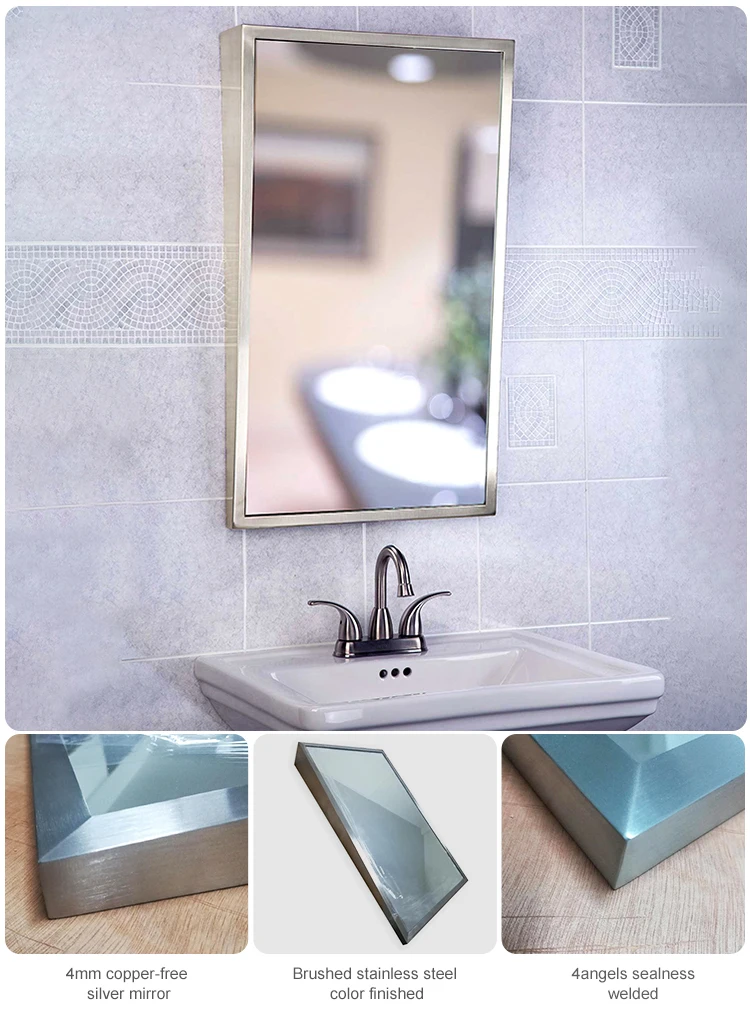 Made in China design decorative wall stainless steel framed bathroom tilt mirrors