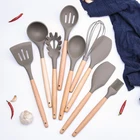 Wholesale Eco-friendly Kitchenware Durable Silicone Bamboo Kitchen Utensil Set