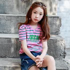 High Quality Summer Child Girls Stripe Cotton T-Shirt cheap kids clothing