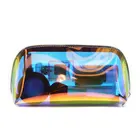 Custom private label logo laser rainbow hologram iridescent holographic transparent bag clear TPU PVC makeup pouch cosmetic bag