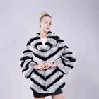 Black and white thick striped real rex rabbit fur coat jacket large