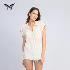 Factory direct custom made soft summer casual female womens stripe linen shirt blouse
