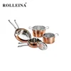 Household induction bottom kitchen cooking pot 3 ply copper cookware set