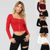 Latest wish girl sexy crop top 2019 spring new arrival full sleeve front zipper closed plain top wholesale
