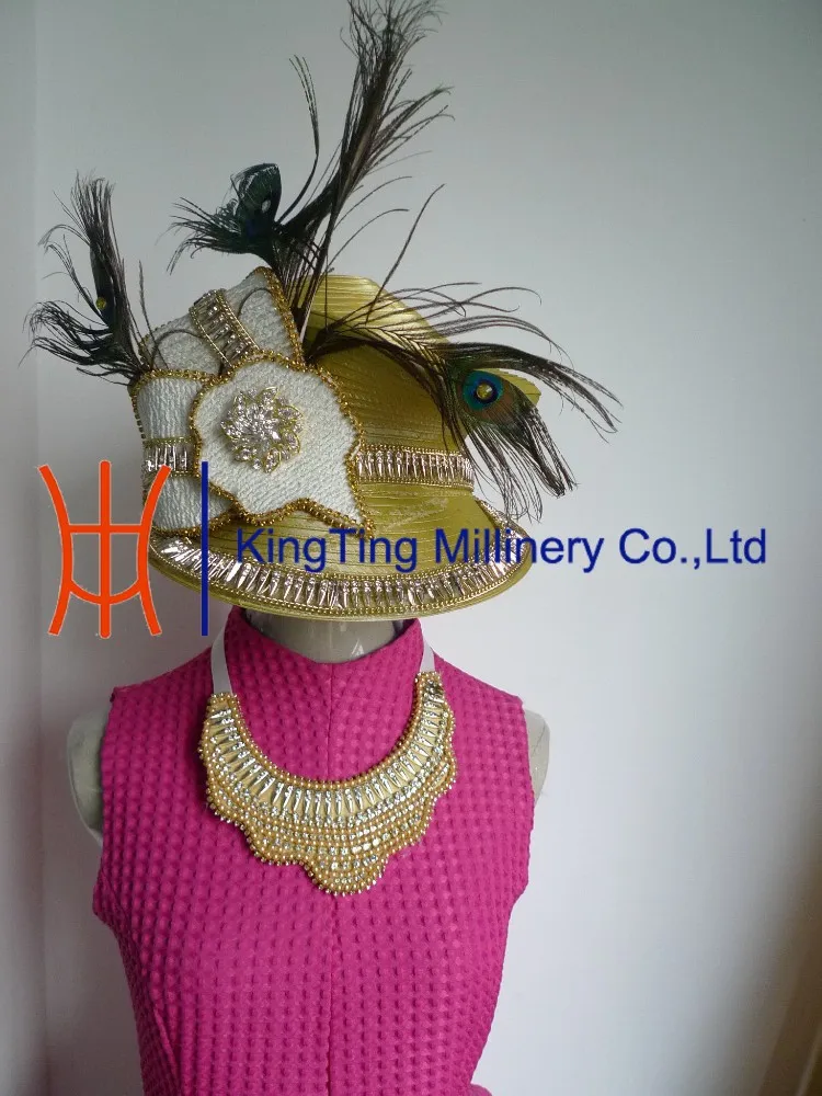 New Fashion Women Satin Ribbon Church Hats with Necklace New Fashion Women Satin Ribbon Church Hats with Necklace