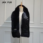 Women Black Long Shawls Real Fox Fur Scarves With Pocket Mufflers Best Quality