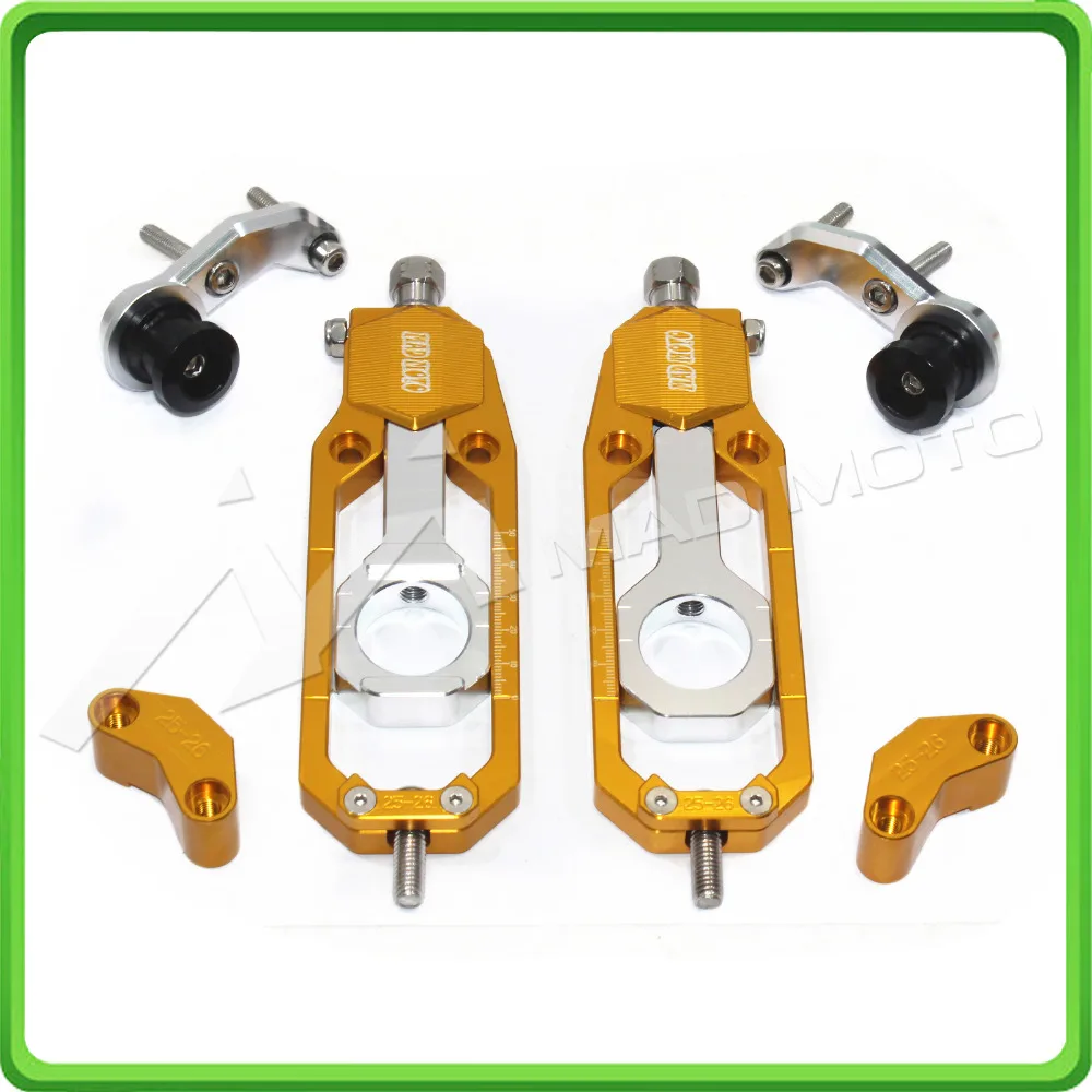 Motorcycle Chain Tensioner Adjuster with paddock bobbins kit for Yamaha YZF-R1 R1M R1S 2015 2016 2017 15 16 17 Gold&Silver (12)