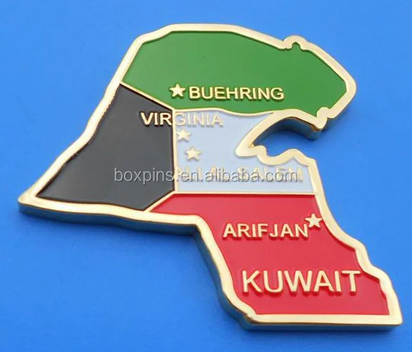 العلم والخريطة تصميم دبوس علامة شارة معدنية للكويت