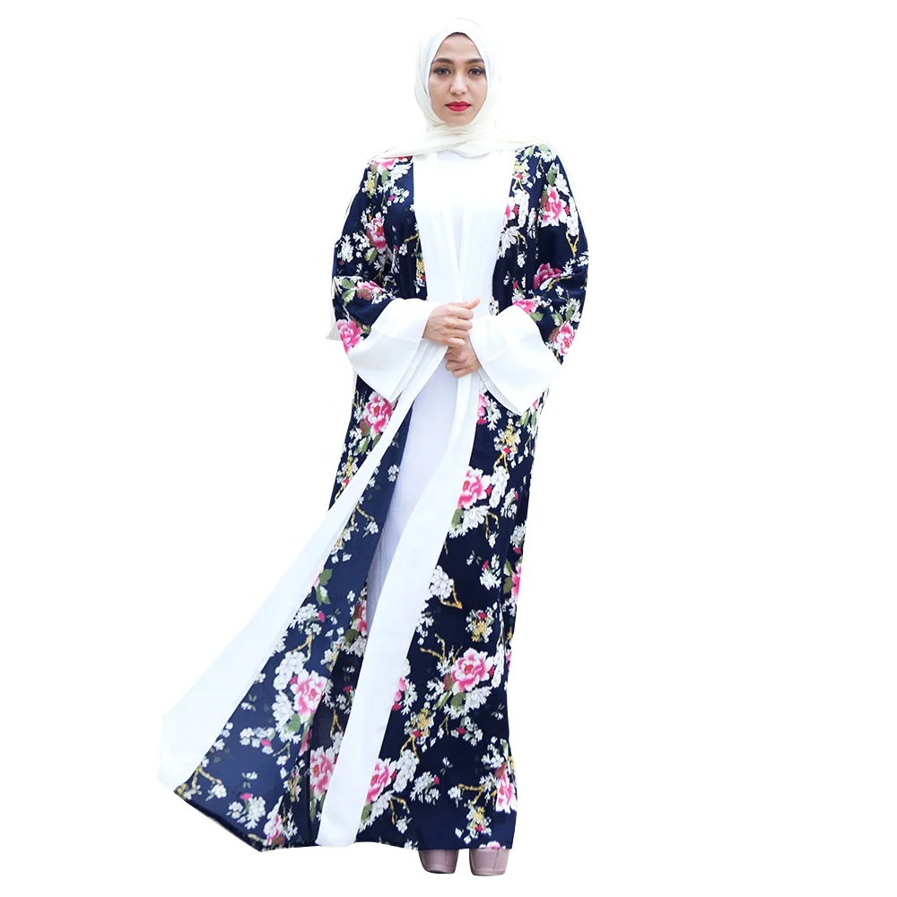 Modern middle east arabia dubai modest fashion islamic clothing women floral open kimono abaya, Navy
Modern middle east arabia dubai modest fashion islamic clothing women floral open kimono abaya, Navy