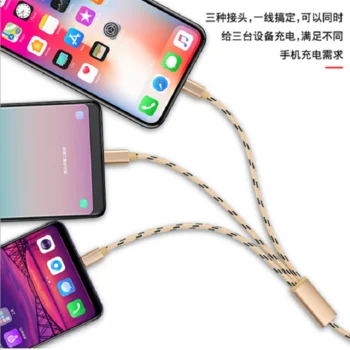 Usb Data Line Cable 3A Fast Charging Line Phone Charger Usb Charging Nylon 1M Micro Usb Type-C Ios Cable 3 In 1 Data Line - ANKUX.COM