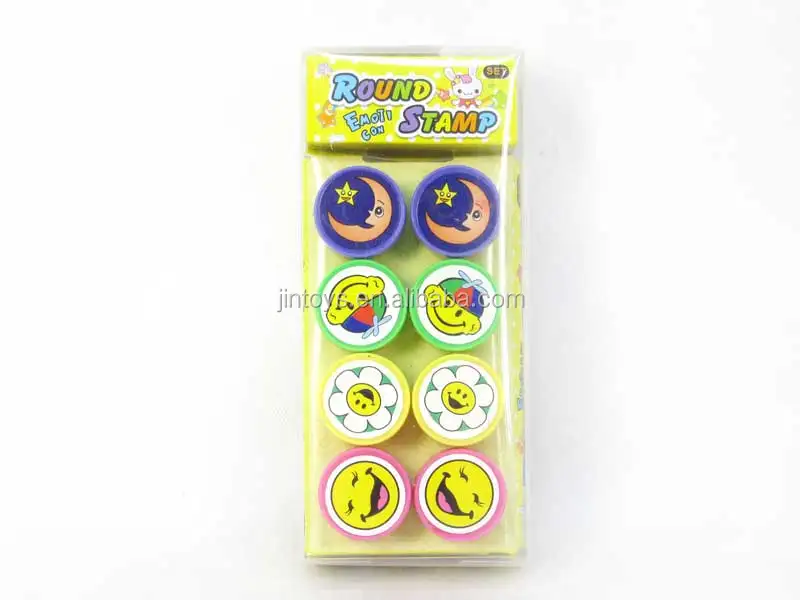 stationery toys plastic smiling face seal toys round toy stamp