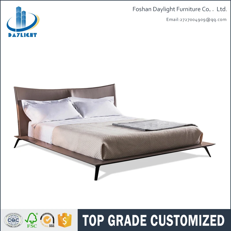 Yatak odası mobilyası tasarım suni deri ahşap çift king-size yatak