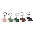 Metal keyring Customized Nature Stone Elephant Keychain, Wholesale Reiki Stone Keyring