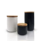 White and Black Ceramic Tea Canister Storage Candle Jar With Bamboo Lid
