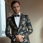 In-Stock Gold Supplier Italy Fashion Host Ceremony Singer Male Coat Pant Sequined Flower 2 Pieces Suit