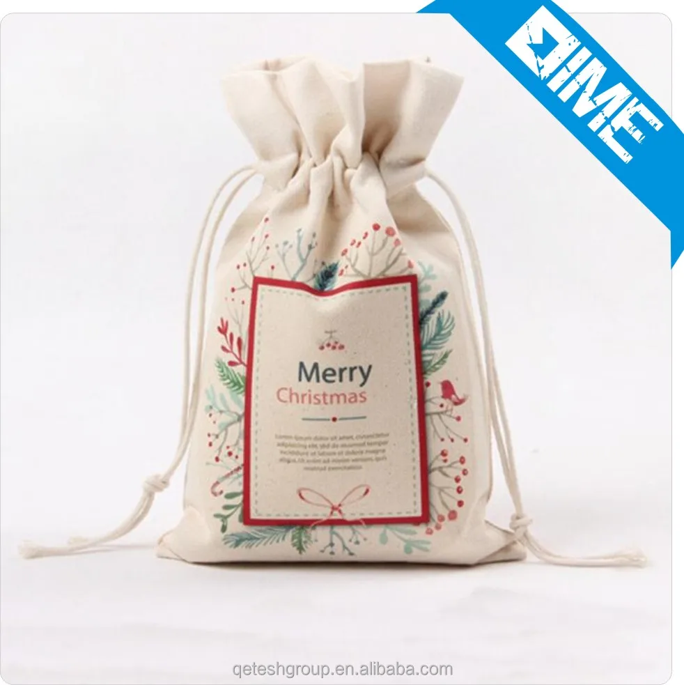 canvas merry christmas drawstring jute candy gift christmas bag