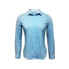 Fashion Collection Polyester Spandex Women Casual Long Sleeve Hidden Buttons Sky Blue Color Office Shirt