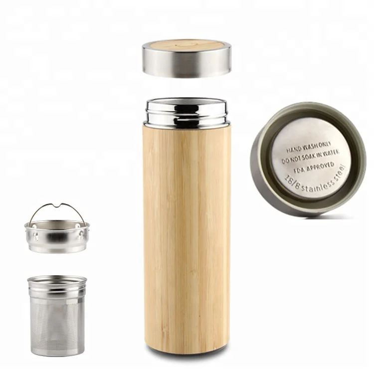 

amazon top seller Leak-proof BPA-Free Wide Mouth Double Wall Stainless Steel Bamboo Tumbler with Tea Infuser & Strainer, Picture