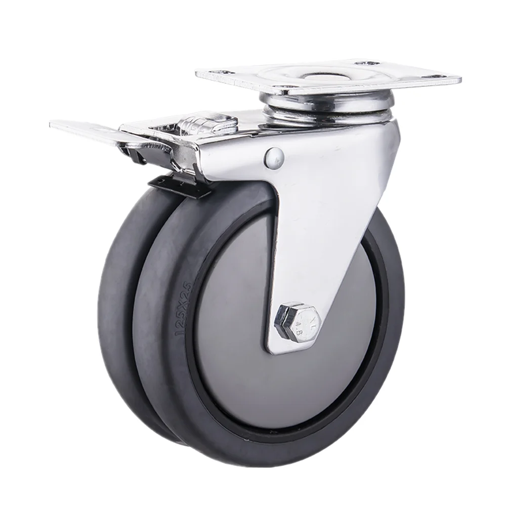 4" 5" 6" 8" Fixed Rigid Double Ball Bearing Poly Hub Grey Thermoplastic Rubber Caster Wheels