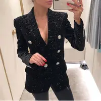 Women Front Pockests double breasted Buttons Velvet Long Sleeve One Button Winter Velvet sequins bling Blazer Jacket For Woman
Women Front Pockests double breasted Buttons Velvet Long Sleeve One Button Winter Velvet sequins bling Blazer Jacket For Woman