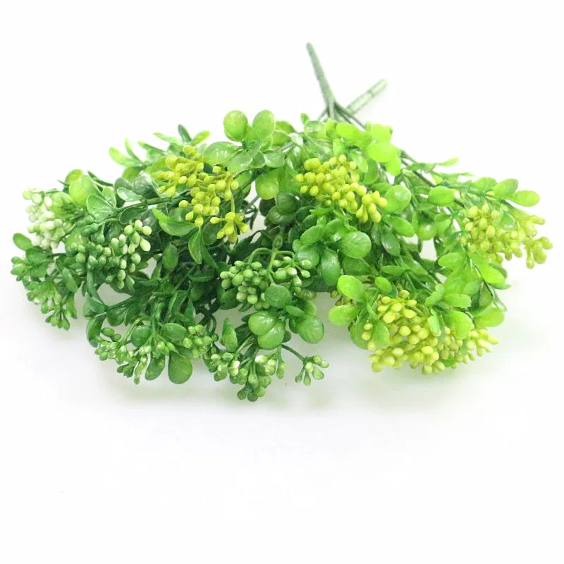 Flone Green Artificial Flower Simulation Milan Small Bouquet Plastic Plant Flowers For Wedding Home Office Party Decoration Art (8)