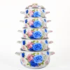 Good design full flower decal custom logo cast iron enamel casserole pot skillet cookware+sets