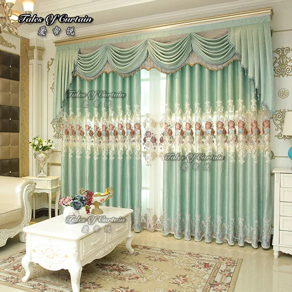 Polyester elegant window curtain with factory price and elegant living room curtains and valances