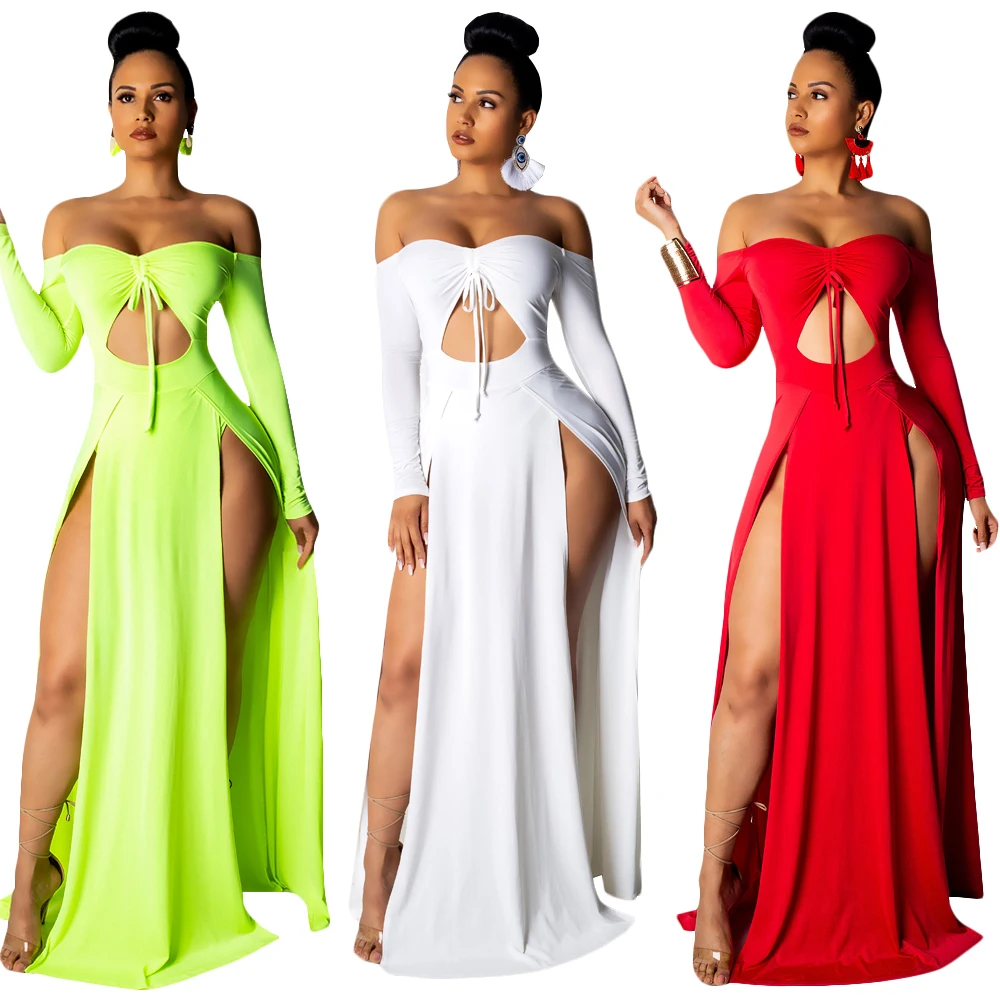 2019 fashion Nude off shoulder long sleeves Hollow Out bodycon dress side split sexy maxi dress
2019 fashion Nude off shoulder long sleeves Hollow Out bodycon dress side split sexy maxi dress