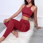 Flat seam active wear white fective Strip on the left leg Polyester/Spandex women two piece set clothing
