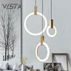 Indoor Modern Acrylic Round Ring LED Wood Light Wooden Pendant Lamp