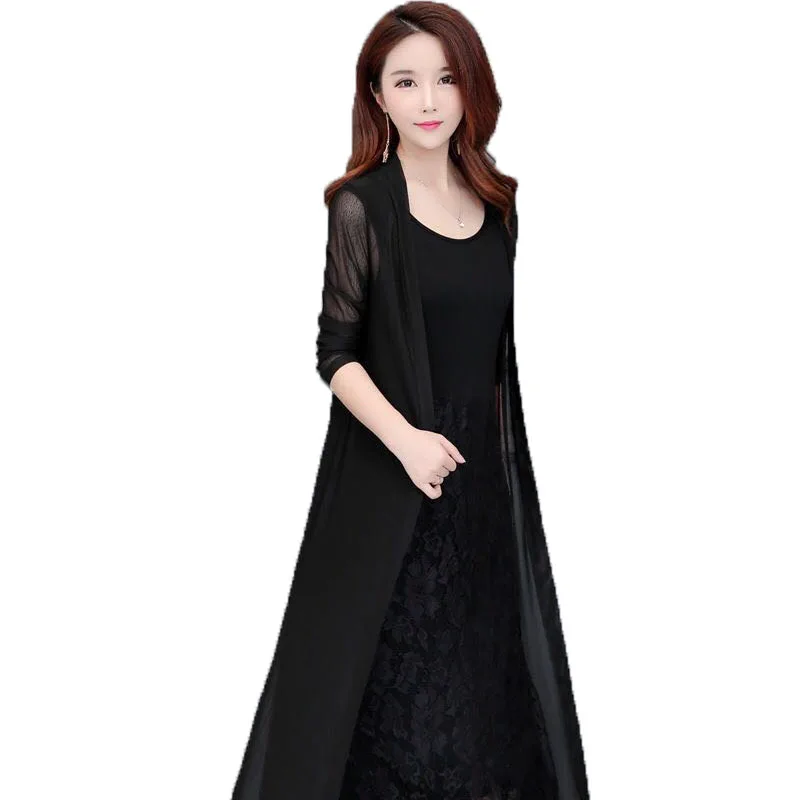 Fashion New Ladies Long Sleeves Lace Open Front Full Length Maxi