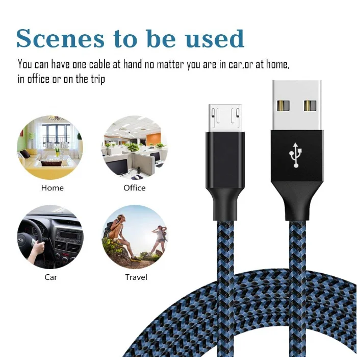 Customized length micro usb cable,Wholesale Fast Charging Data Sync 1m 2m 3m braided charging cable and usb cable for android - ANKUX.COM