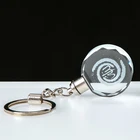 Promotional keychain wholesale crystal round keychain with laser logo 30*30*13mm with colorful changing led light