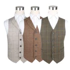 OEM Service Men Vest Suit Wholesale Custom Tweed Cheap Waistcoat Men Plaid Formal Suit Cotton Vest