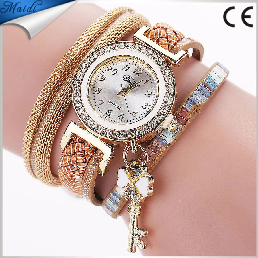 Brand Duoya Fashion Women Bracelet Watch Gold Quartz Gift Watch Wristwatch Women Dress Leather Casual Bracelet Key Watches WW072