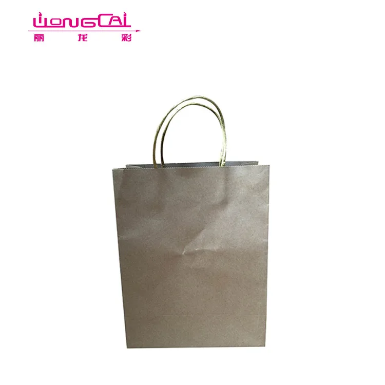 logo printed brown kraft paper bag with die cut for shopping