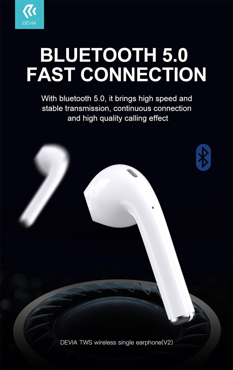 Devia in ear stereo bluetooth wireless earbuds single earphone - ANKUX.COM